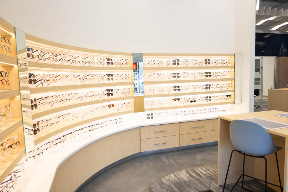 Glasses and Designer Frames Glasses on display at Modern Vision Solutions shelves