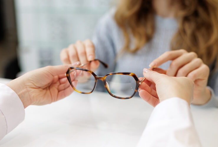 woman updating glasses prescription